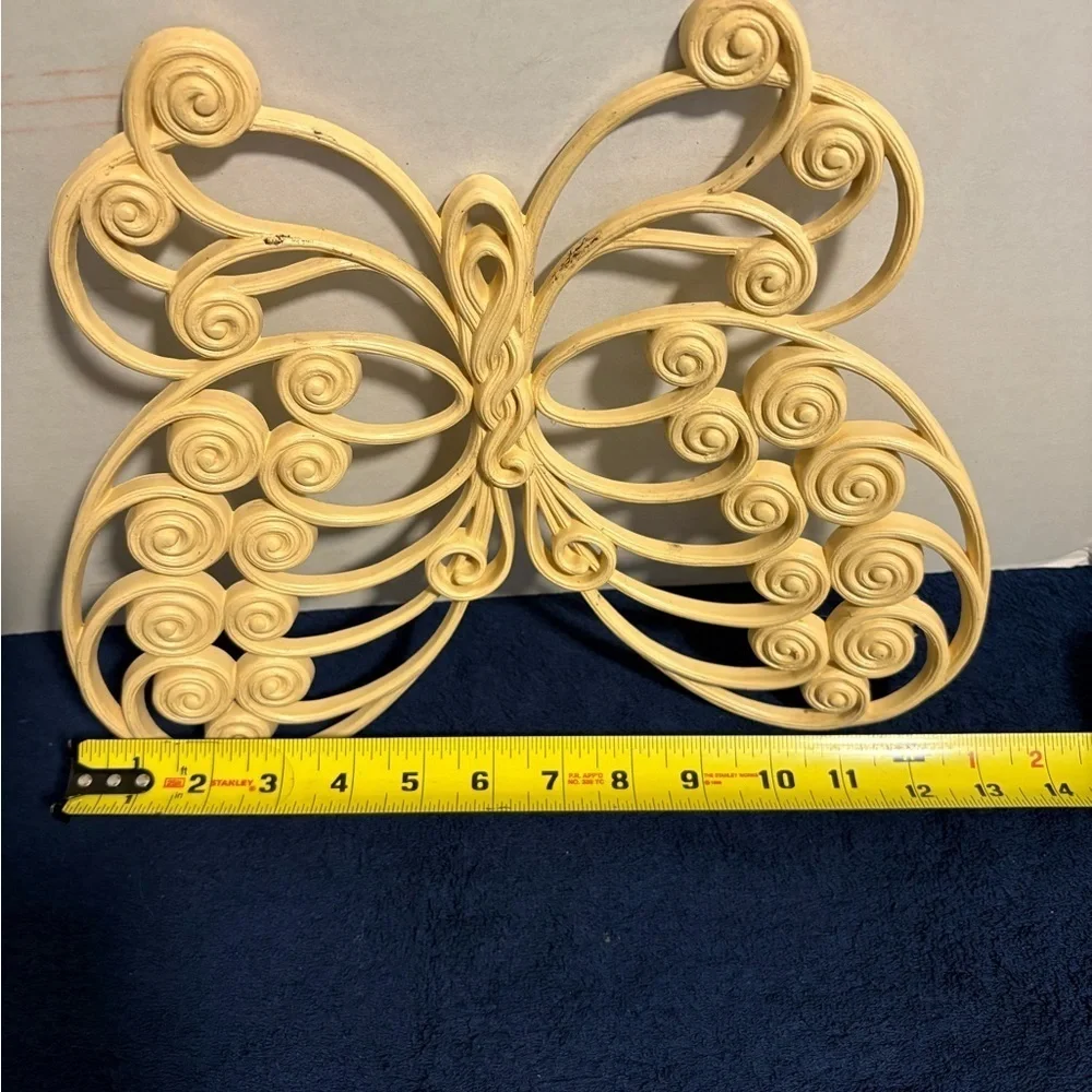 Vtg 1976 70’s Burwood Cream White Butterfly Wall Decor Art MCM Plastic Filigree